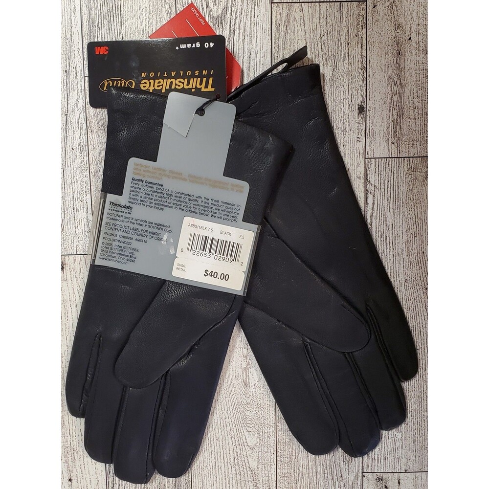 Vtg 2005 Isotoner Women's Black Leather Gloves Thinsulate Lined Size 7.5 NWT Y2K - Picture 5 of 7